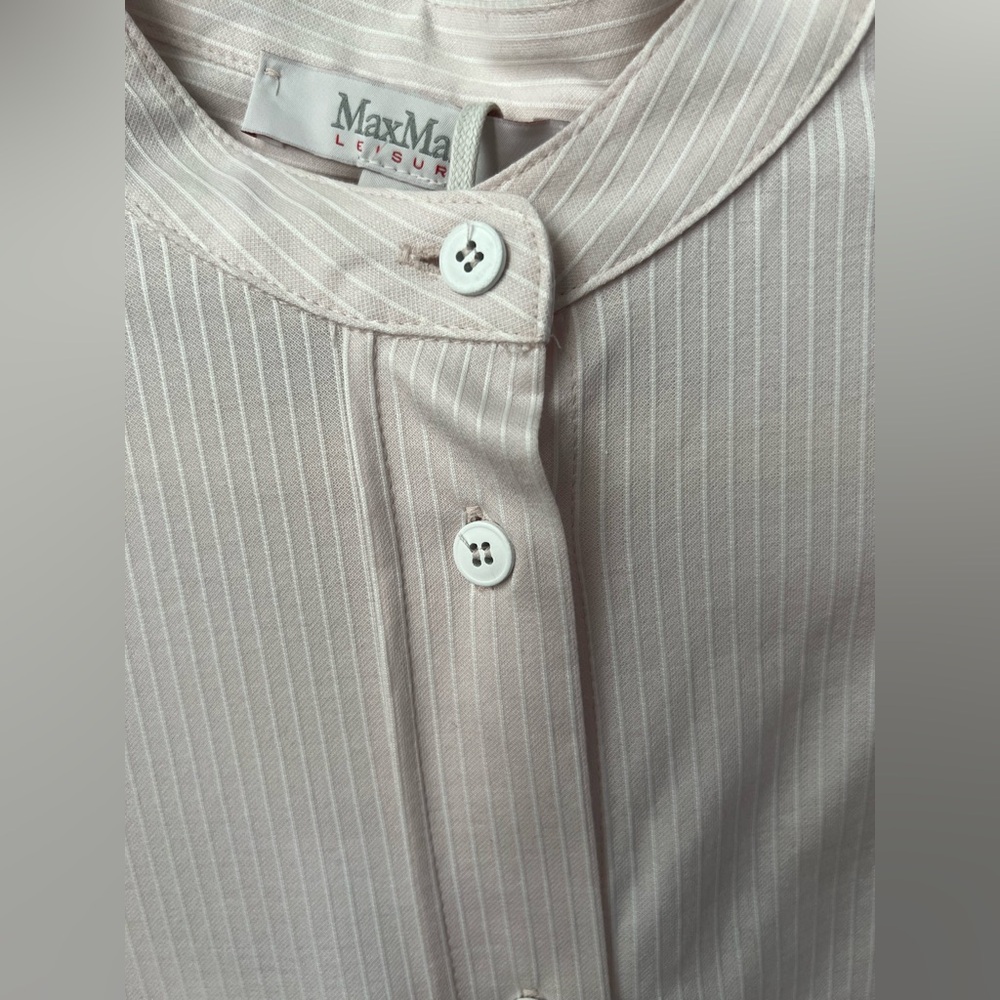 Max Mara Light Pink Edmea Button Down Blouse Striped Mandarin Collar New - Picture 4 of 8